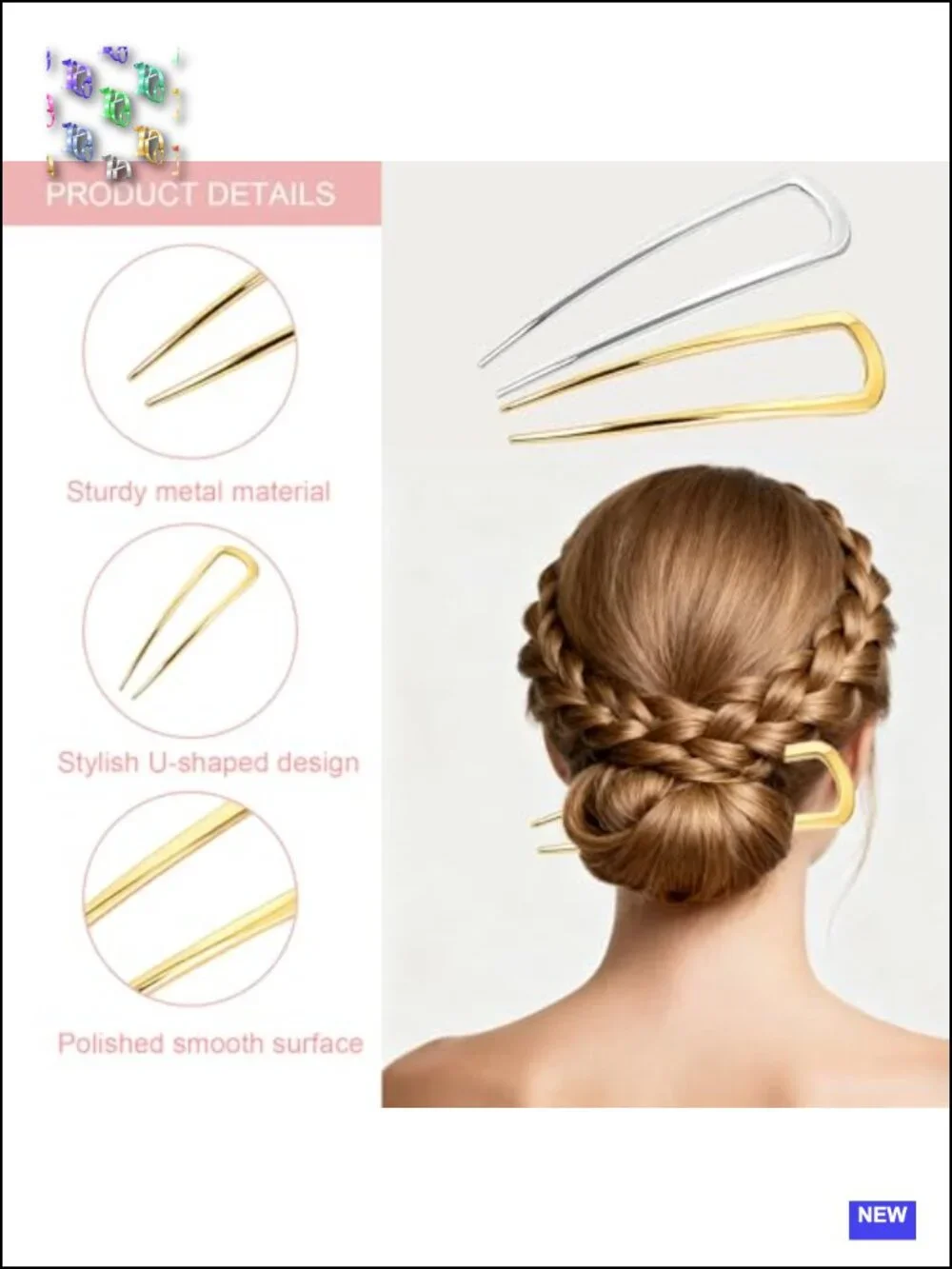 12 PCS French Hair Pins U-Shaped Pearl Metal Hair Fork for Bun Updo Styling